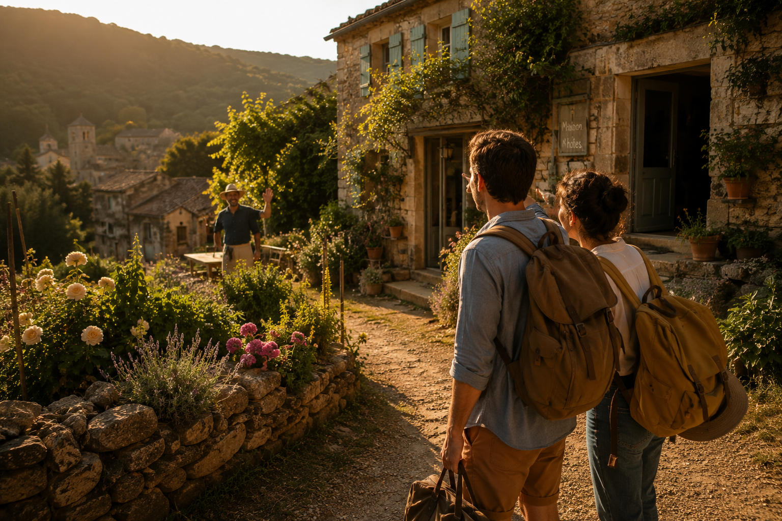 Terrasse de maison d'hôtes au soleil